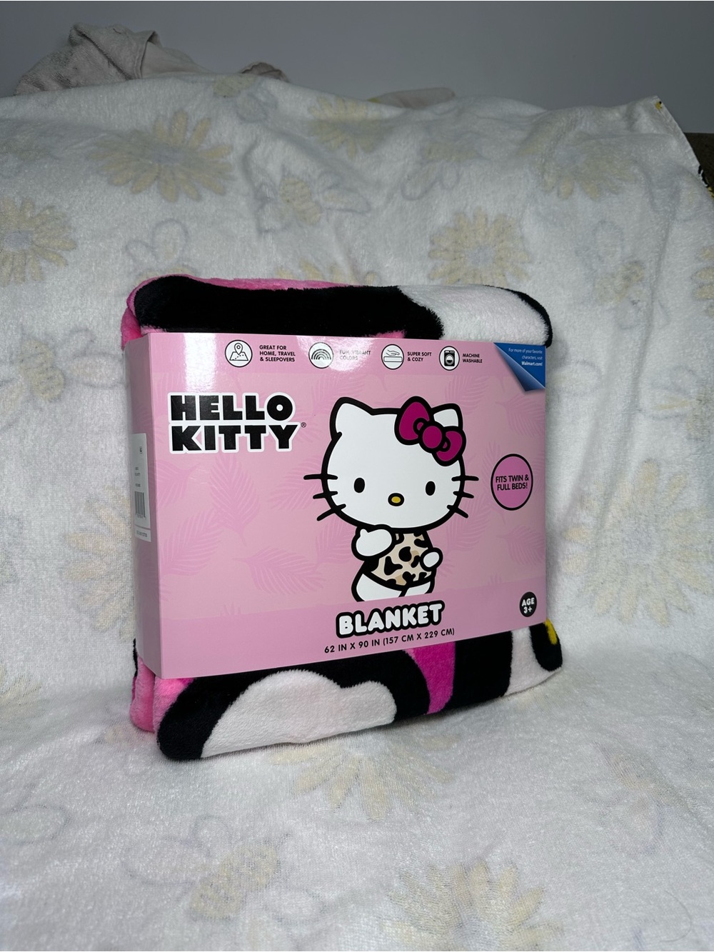Hello Kitty Pink, Black & White Plush Throw Blanket
